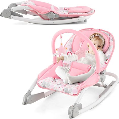 COSTWAY 2-in-1 Sdraietta per Bambini, Sdraietta per Neonati Portatile con Schienale Regolabile a 3 Livelli, Sdraietta Pieghevole con Giocattoli, con Cintura di Sicurezza, per Bambini 0-6 Mesi (Rosa)