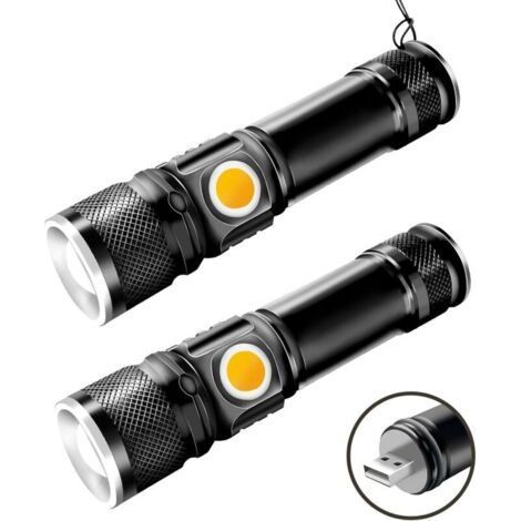 Set of 2 rechargeable LED flashlights – Powerful torches, 1200mAh, ideal for camping and outdoor use, shock resistant. (1/5)
