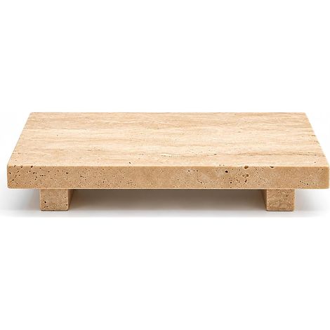 Plateau sur piédouche en travertin naturel, support en pierre pour savon, parfum, bijoux et bougies, plateau de comptoir décoratif pour salle de bain (1/5)
