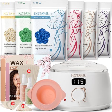 chauffe cire kit femmes et hommes poils épais fins peau sensible  Chauffe cire épilation avec 44 accessoires pour maison et salon, adapté aux poils épais, fins et peau sensible (1/5)