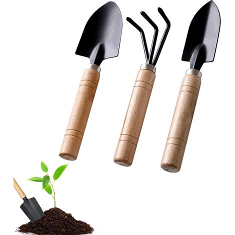 Set di 3 piccole pale da giardinaggio, attrezzi da giardinaggio, kit da giardinaggio per bambini: 1 paletta per terriccio, 1 paletta per trapianto, 1 forchetta da vaso, per piante e piantine (1/5)