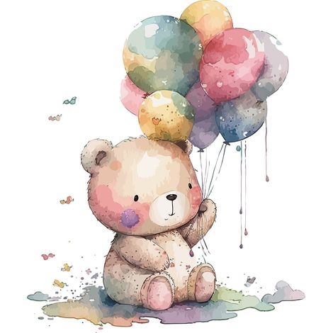 Papier peint panoramique Enfants - Ourson Ballons - 130 cm x 84 cm (1/2)
