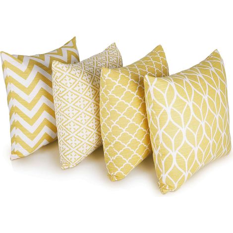 Housse de Coussin, Housse Coussin 45x45 Taie d'oreiller Lot de 4 Housses Coussin Decoratif Fleurs La Vie Marine Plante Tropicale Schéma pour Canapé Chaise de Salon (géométrie régulière jaune) (1/4)