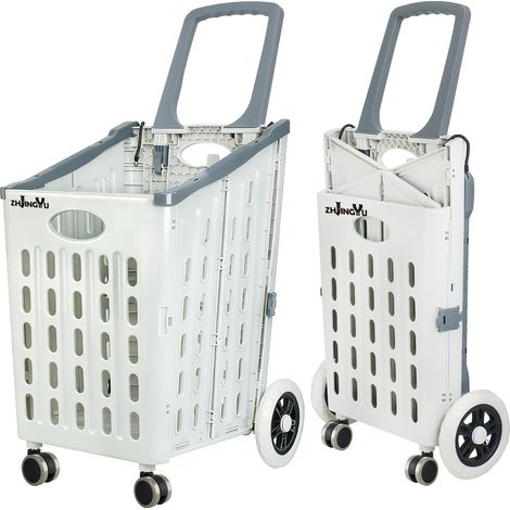 Chariot de Courses Pliable 75L, 4 Roues Pivotantes - Chariot Utilitaire à Roues Pivotantes, Idéal pour Le Magasin, l'Épicerie, Le Bureau et la Blanchisserie (Blanc-Gris) (1/5)