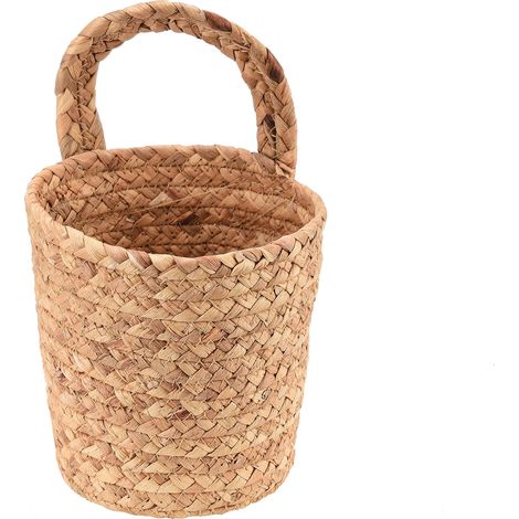 Panier à plantes en paille, panier à fleurs tressé avec poignée, panier de rangement pour pots de fleurs tressés à la main, idéal pour la décoration intérieure. (1/5)