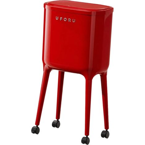 Poubelle à Pression avec roulettes, Poubelle ménagère Simple et Ergonomique, idéale pour la Chambre, la Cuisine et la Maison, Rouge (1/5)