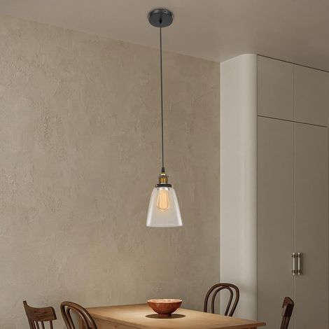Kleine Lampenschirm aus Glas, Vintage Lampenschirm Hängelampe, Kronleuchterlampenschirm für E27, Höhenverstellbar, Hohe Lichtdurchlässigkeit, 14  14  24cm (1/5)
