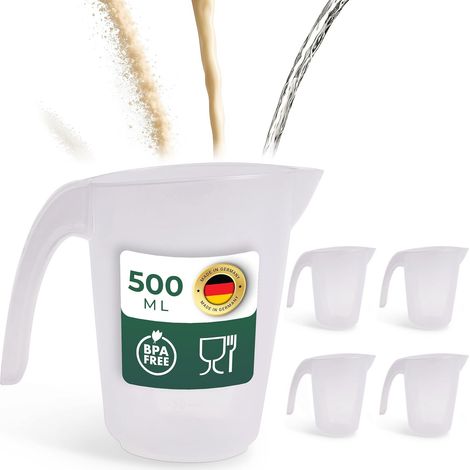 Novaliv lot de 5 tasses doseuses 500 ml, tasses doseuses 0,5 l transparentes avec graduation g/ml claire pour liquides farine et sucre, fabriqué en