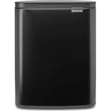 Brabantia Pattumiera Bo 12L - Piccolo ed elegante - Apertura e chiusura soft - Igienico e poco ingombrante - appendibile a parete - Per bagno, toilette, camera da letto - Matt Black (1/5)