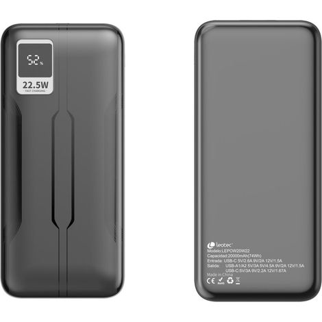 Powerbank 20000mAh Leotec LEPOW20W22K/ 22.5W/ Negra