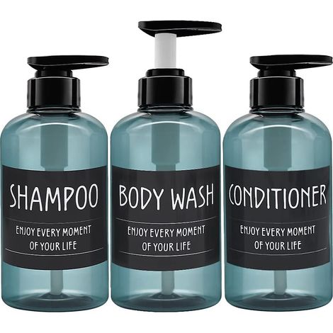 Lot de 3 flacons distributeurs de shampoing vides de 300 ml en plastique, rechargeables, pour salle de bain, cuisine ou hôtel. (1/5)