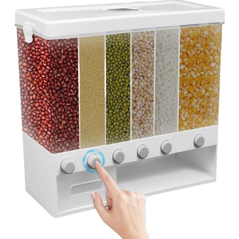 Distributeur céréales mural 10 kg – Distributeur riz 6 compartiments, boite riz hermétique, récipient rangement cuisine, pose libre (1/5)