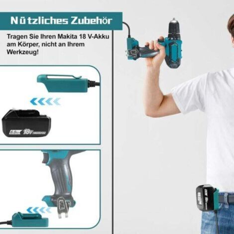 Adaptateur pour batterie Makita 18V avec boucle pour porter directement sur le corps, adaptateur secteur portable pour outils sur batterie Makita 18V, longueur de câble réglable jusqu'à 150 cm