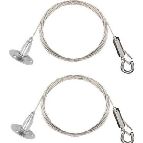 - Lot de 2 câbles en acier inoxydable avec serrage automatique - Crochet à verrouillage suspendu et disque - Pour suspendre soi-même une pancarte lumineuse,une lampe - 2m - Maximum 30 (1/5)