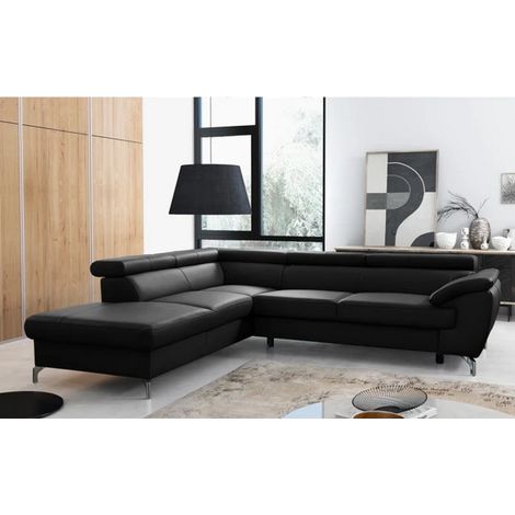- Canapé d'angle convertible en cuir italien de luxe 5/6 places FINLANDE avec coffre, noir, angle gauche (1/5)