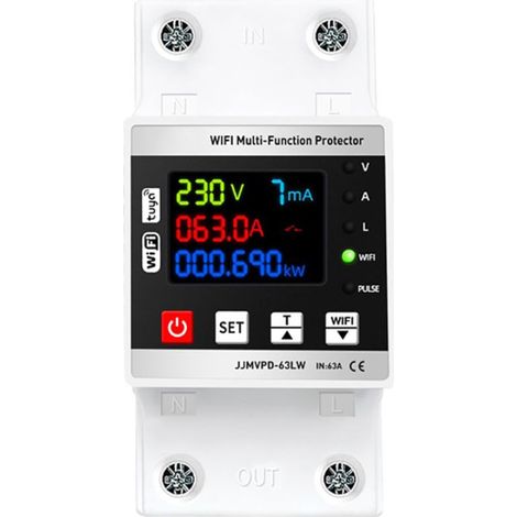 1 disjoncteur intelligent, WiFi, 63 A, surveillance tension/courant/énergie, réenclenchement auto, pour tableau électrique ou montage mural (1/5)