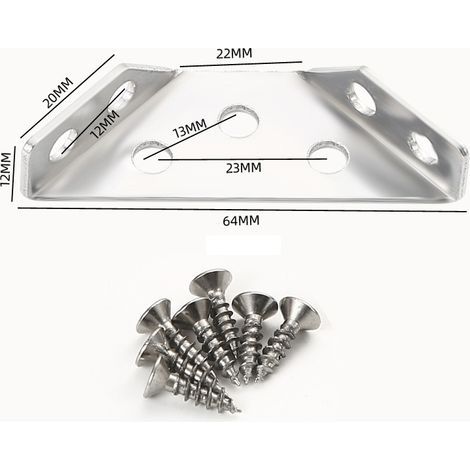 Connecteur d'angle de meuble universel 20 pièces, support d'angle triangulaire multifonctionnel en acier inoxydable, connecteur de fixation d'angle, cadre de support triangulaire de meuble, support d' (1/4)