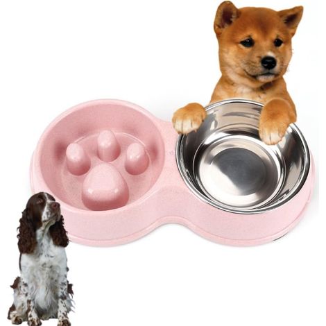 Double Dog Food and Water Bowl, Stainless Steel Removable Dog Bowl with Non Slip Bottom Spill Proof Pet Bowl for Pets Small Dogs Cats etc (Pink) (1/5)