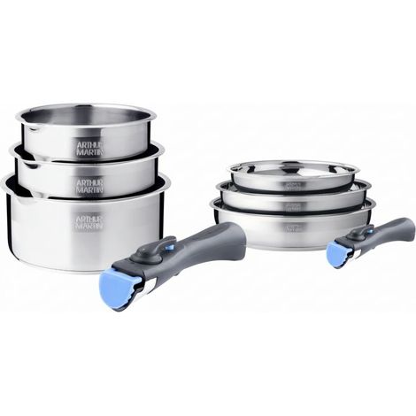 Batterie de cuisine inox 8 pièces avec 2 manches amovibles Arthur Martin AM2687