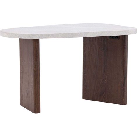 Table basse fixe effet marbre 70x45cm – MDF gris clair – Pieds moka – Design contemporain pour salons modernes (1/10)