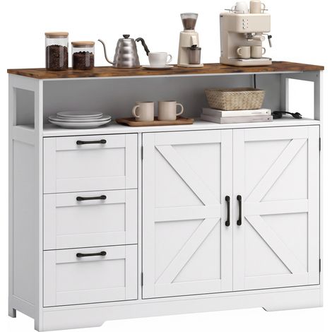 HOMCOM Sideboard Buffet Cabinet with Storage and Power Outlet, White (1/5)