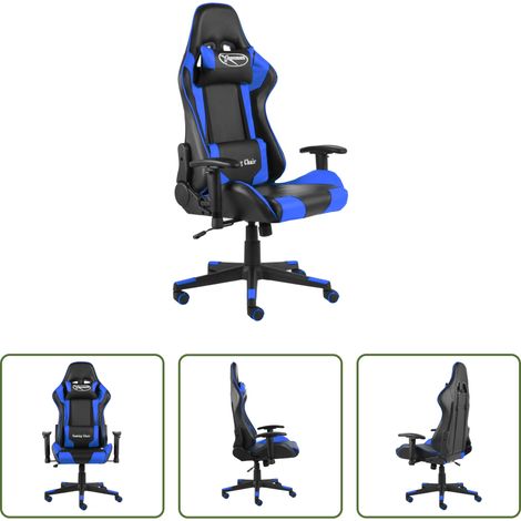 vidaXL Chaise de bureau -  Chaise de jeu pivotante Bleu PVC (1/5)