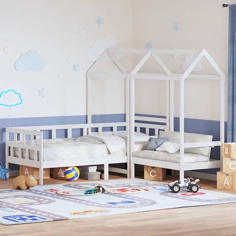 Tagesbett Set mit Dach Weiß 80x200 cm Massivholz Kiefer (1/5)
