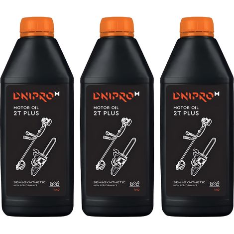 Dnipro-M 3x Pack Aceite para Motor 2T Semisintético 1L, Mezcla 1:40, JASO FB - Motosierras Desbrozadoras y Maquinaria Jardín