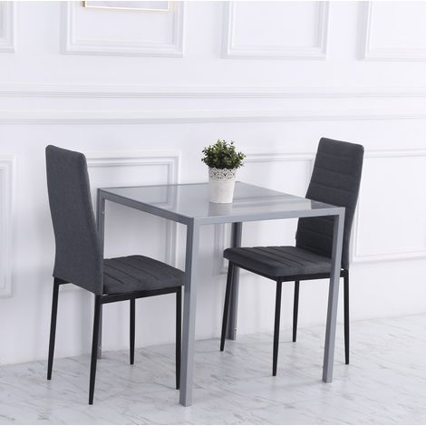 Tavolo da pranzo quadrato 75 x 75 x 75 cm in vetro temperato, per 4 persone, grigio DESVIAE (1/5)