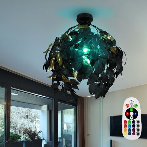 Plafoniera leaves lampada soggiorno dimmerabile plafoniera telecomando lampada foglia oro nero, cambio colore, metallo, 1x LED RGB 8.5W 806Lm bianco caldo, DxH 38x58 cm (1/5)