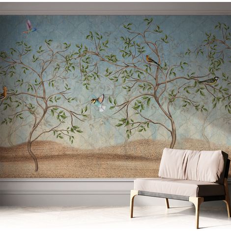 Carta da parati autoadesiva - fotomurale - decorazione parete - murale - adesivo da muro - Uccelli sugli alberi 312x219 cm (1/5)