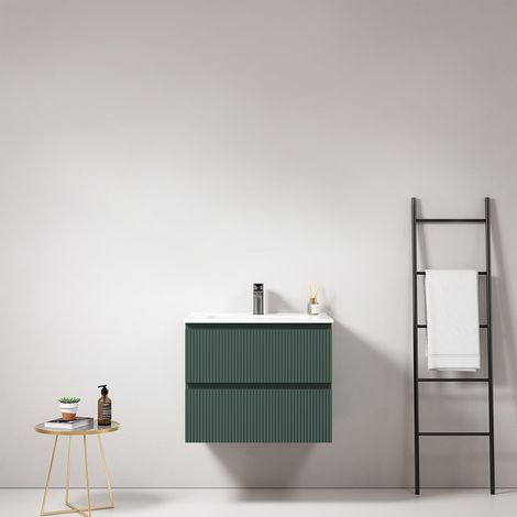 Mobile bagno sospeso cannettato 60 cm Verde Comodoro Lavabo in Ceramica Senza Specchio - Fiji Paint