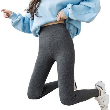 Leggings aus ultradickem Kaschmirwollstoff für Damen, sehr dehnbar, hochgeschnitten – Größe L – Dunkelgrau (1/5)
