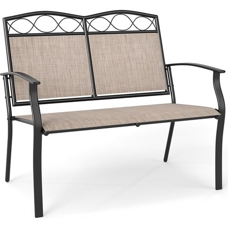 COSTWAY Panca da Esterno per 2 Persone, Divano in Metallo Robusto con Tessuto Traspirante, Tessuto in Textilene, con Braccioli Curvi per Giardino, Veranda, Piscina, Portata Massima 300 kg (1/5)