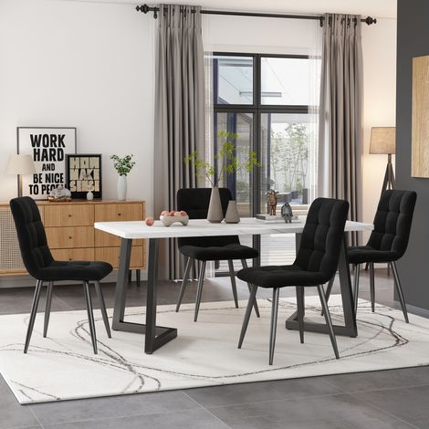 CHICFURN Tavolo da pranzo con 4 sedie 117 x 68 x 75 cm in MDF nero salvaspazio