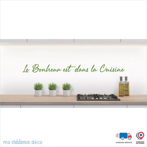 Crédence : Le bonheur est dans la cuisine 1 - Couleur Vert jaune - Alu composite - 60 - 120 (1/3)