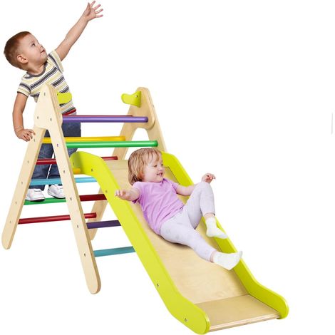 Goplus – Aire de jeux 2 en 1 avec triangle d'escalade et toboggan – En bois de hêtre et contreplaqué – Charge 60kg – Pour enfants 1 an et + (1/5)
