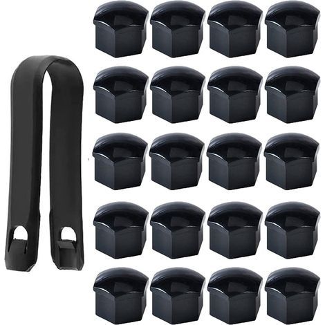 Haute qualité Boulon Ecrou Couvre 17 mm, Capuchons Protection Hexagonal Pour écrous de Roue, avec Outil Demontage (Paquet de 20, Noir) (1/5)
