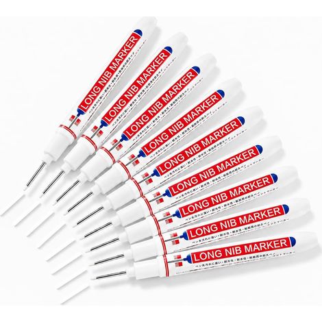 10 Marqueur Chantier Crayon Chantier, 20mm Marqueurs De Trous Profonds, Crayon De Chantier De Perçage À Pointe Extra, Pour Bois Métal Plastique Carton Verre, Blanc (1/5)