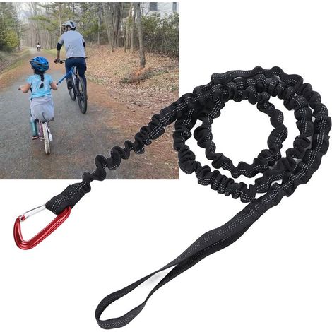 Barre de traction vélo [Tow Bar] - Lanière élastique et flexible, design simple et léger, taille 1.7m, nylon, couleur rouge (1/5)