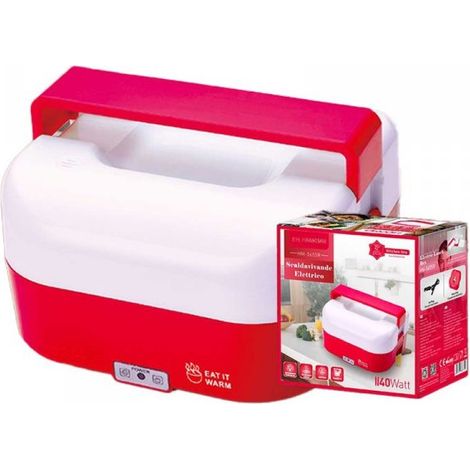 Scaldavivande Elettrico 1.6L 40W Riscalda Porta Pranzo Lunchbox con 4 Posti e 1 per Zuppa Compatibile per Auto e Casa 12V 220V Rosso