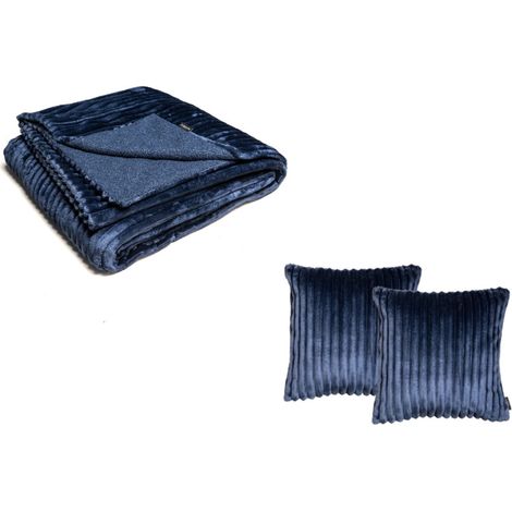 BOBOCHIC - Ensemble OSLO avec plaid 140 x 180 cm + 2 coussins  45x45 Bleu