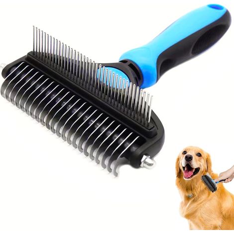 Spazzola per cani, gatti e altri animali, 2 in 1, anti-perdita di pelo, districante, per tagliare il pelo lungo, districare e rimuovere il pelo in eccesso, blu/nero (1/4)