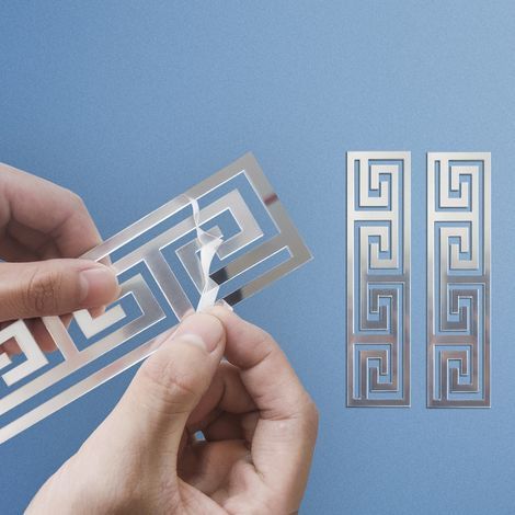 10 DIY-Spiegelaufkleber, abnehmbare Wandtattoos mit geometrischem Mäandermuster, für die Inneneinrichtung, Schlafzimmer, silberfarben (1/5)