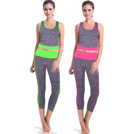 TRADE SHOP - Tuta Yoga Taglia Unica Tessuto Elastico Mezza Gamba Palestra Fitness Canotta - (1/2)