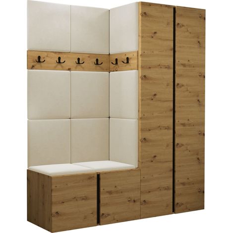 Meuble d'entrée Pinis III, Polo 872, 186x158x46cm, Tissu, Stratifié, Murale, À poser