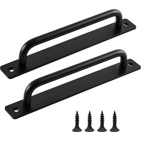 Poignee Porte Coulissante, 2 Pièces Poignée de porte Grange, Poignée de Porte en Noire, Poignées de Porte Intérieure Extérieure Avec Vis, pour Cuisine, Meubles, Armoires, Placards, Portes- (1/4)