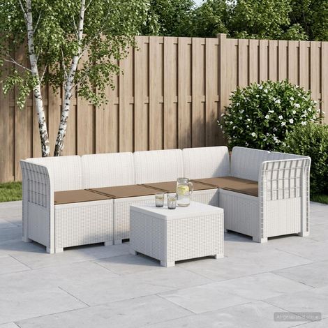Canapé de Jardin 5 Places avec Table Basse et Coussins Aspect Rotin PP Blanc et Taupe - PANGIVO (1/5)