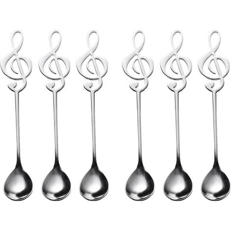6pcs acier Inoxydable 304 Musical Note Cuillère à Café Dessert de crème GLACÉE Cuillère Home Bar Accessoires (1/5)