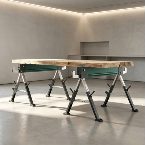 Caballetes plegables de metal 116x64x81 cm verdes, altura regulable, para taller – MEUBLIV (1/5)